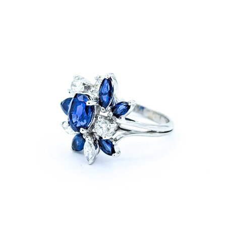 Ring .78ctw Round & Marquise Diamonds 1.99ct GIA Unheated Sapphire 1.60ctw Accent Sapphires 14kw .75x.55" Sz6 5.74g 225010054