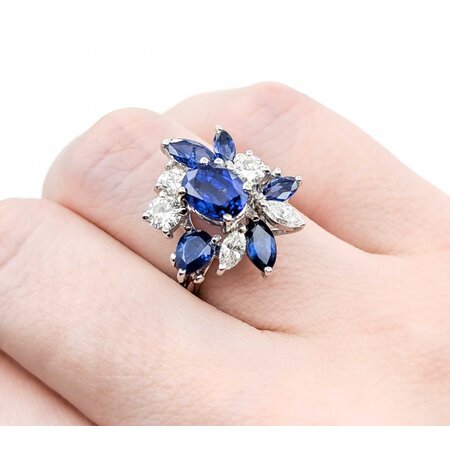Ring .78ctw Round & Marquise Diamonds 1.99ct GIA Unheated Sapphire 1.60ctw Accent Sapphires 14kw .75x.55" Sz6 5.74g 225010054