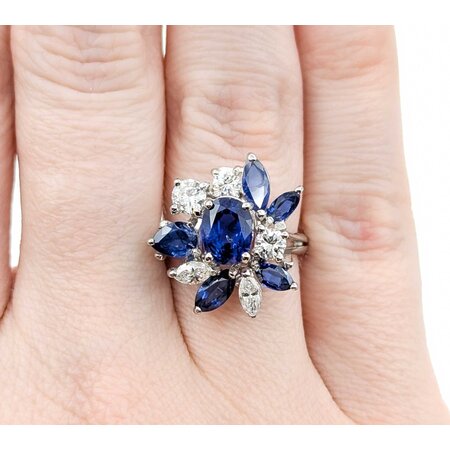Ring .78ctw Round & Marquise Diamonds 1.99ct GIA Unheated Sapphire 1.60ctw Accent Sapphires 14kw .75x.55" Sz6 5.74g 225010054