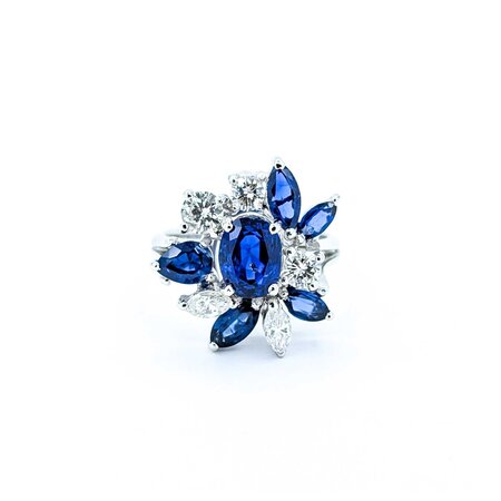 Ring .78ctw Round & Marquise Diamonds 1.99ct GIA Unheated Sapphire 1.60ctw Accent Sapphires 14kw .75x.55" Sz6 5.74g 225010054