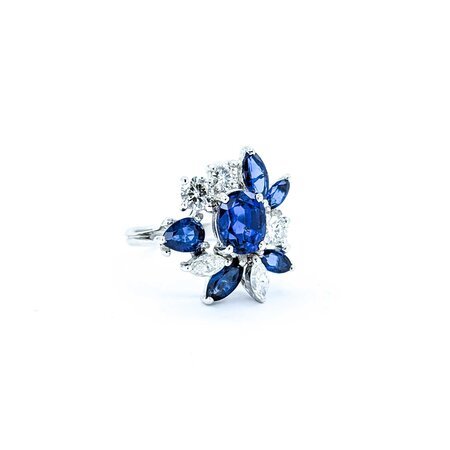 Ring .78ctw Round & Marquise Diamonds 1.99ct GIA Unheated Sapphire 1.60ctw Accent Sapphires 14kw .75x.55" Sz6 5.74g 225010054
