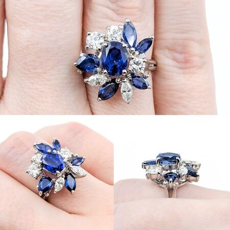 Ring .78ctw Round & Marquise Diamonds 1.99ct GIA Unheated Sapphire 1.60ctw Accent Sapphires 14kw .75x.55" Sz6 5.74g 225010054