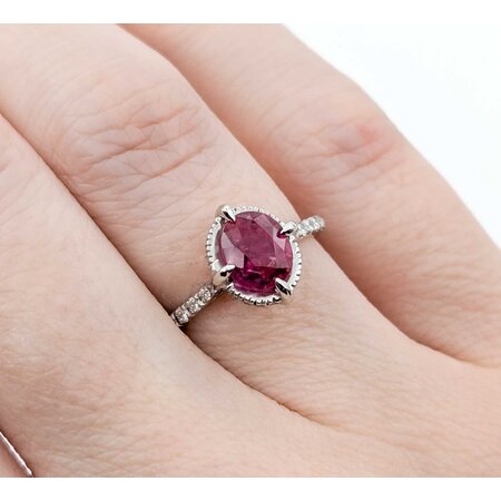 Ring Burma Orgin .18ct Round Diamonds 1.66ct GRS Unheated Ruby 18kw 10x9mm Sz5 2.71g 225010068