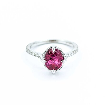 Ring Burma Orgin .18ct Round Diamonds 1.66ct GRS Unheated Ruby 18kw 10x9mm Sz5 2.71g 225010068