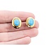 Earrings Mid-Century, Omegaback Stud 10x8mm Turquoise 14ky .6x.5" 5.34g 225010101