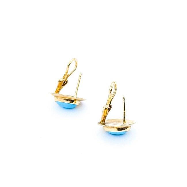 Earrings Mid-Century, Omegaback Stud 10x8mm Turquoise 14ky .6x.5" 5.34g 225010101