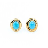  Earrings Mid-Century, Omegaback Stud 10x8mm Turquoise 14ky .6x.5" 5.34g 225010101