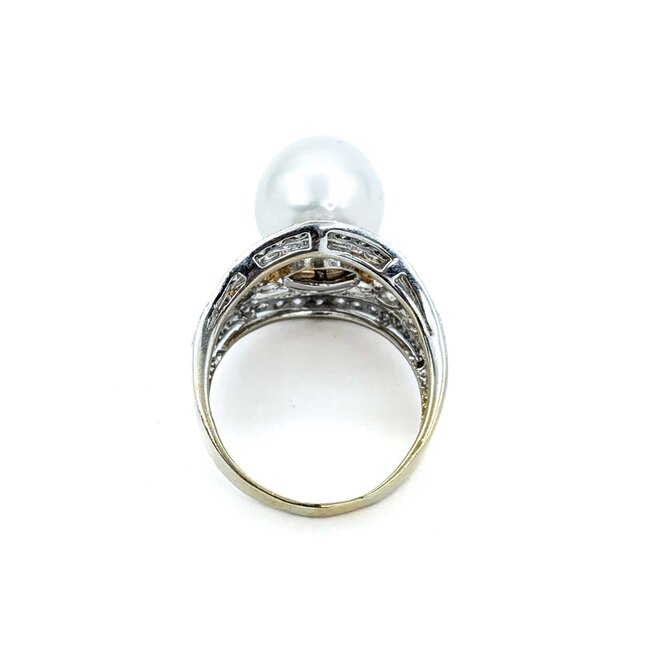 Ring Milgrain .65ctw Round & Marquise Diamonds 11mm Pearl 18tt .6" Sz7.25 8.31g 225010059