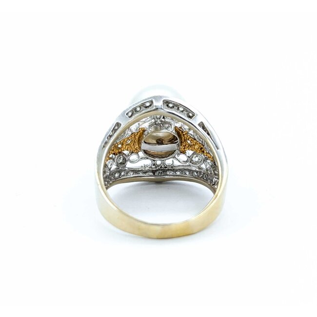 Ring Milgrain .65ctw Round & Marquise Diamonds 11mm Pearl 18tt .6" Sz7.25 8.31g 225010059