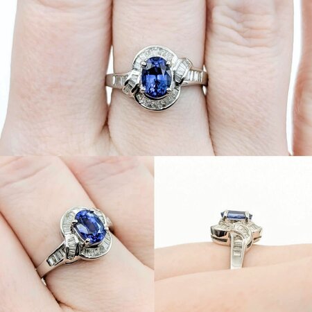 Ring .44ctw Baguette Diamonds 1.00ct Sapphire 18kw Sz6.5 4.54g 225010085