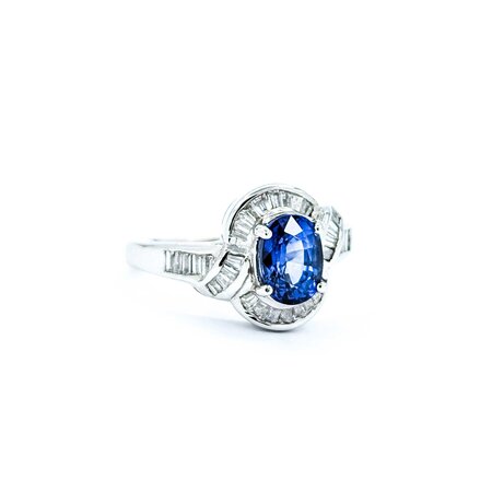 Ring .44ctw Baguette Diamonds 1.00ct Sapphire 18kw Sz6.5 4.54g 225010085