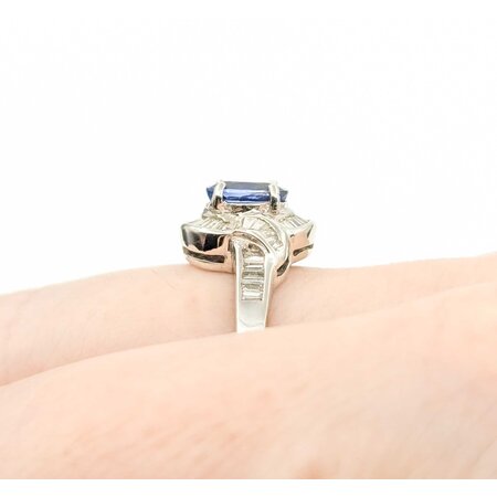 Ring .44ctw Baguette Diamonds 1.00ct Sapphire 18kw Sz6.5 4.54g 225010085