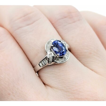 Ring .44ctw Baguette Diamonds 1.00ct Sapphire 18kw Sz6.5 4.54g 225010085