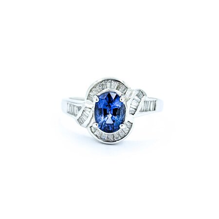 Ring .44ctw Baguette Diamonds 1.00ct Sapphire 18kw Sz6.5 4.54g 225010085
