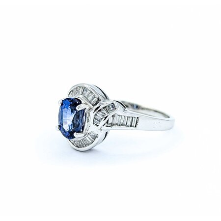 Ring .44ctw Baguette Diamonds 1.00ct Sapphire 18kw Sz6.5 4.54g 225010085