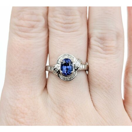 Ring .44ctw Baguette Diamonds 1.00ct Sapphire 18kw Sz6.5 4.54g 225010085