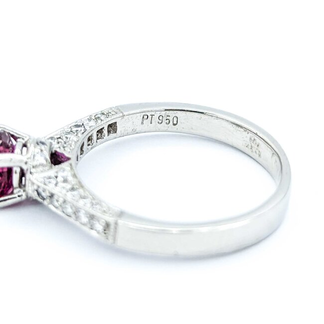 Ring Milgrain .38ctw Round Diamonds .72ct Ruby 950pt Sz6.5 5.05g 225010071