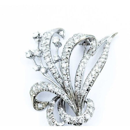 Brooch Floral 1.50ctw Round Diamonds 18kw 2x1.25" 11.94g 225010108