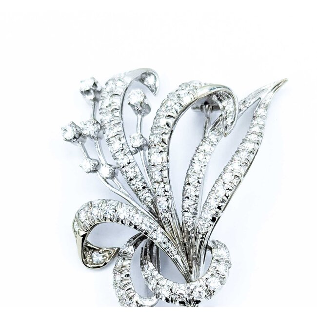 Brooch Floral 1.50ctw Round Diamonds 18kw 2x1.25" 11.94g 225010108