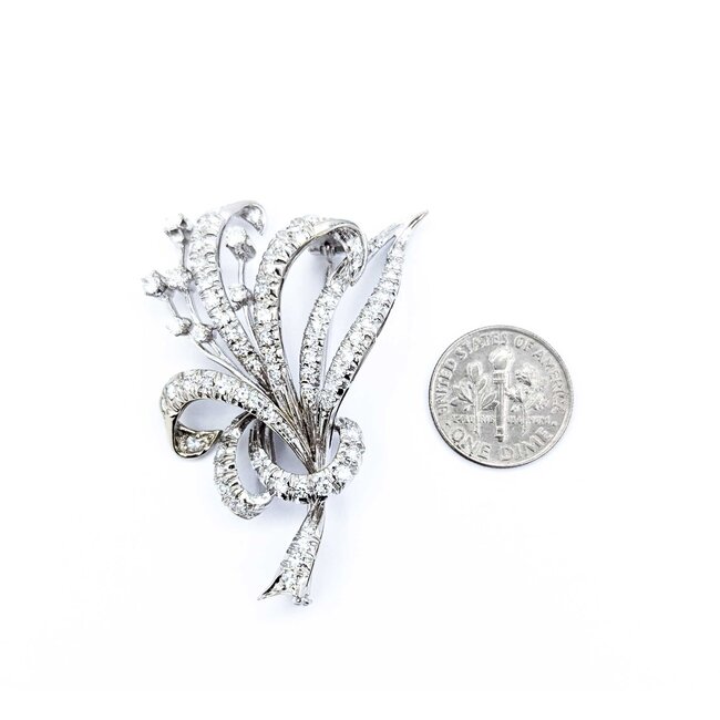 Brooch Floral 1.50ctw Round Diamonds 18kw 2x1.25" 11.94g 225010108