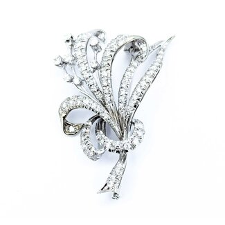 Brooch Floral 1.50ctw Round Diamonds 18kw 2x1.25" 11.94g 225010108
