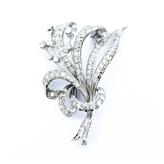 Brooch Floral 1.50ctw Round Diamonds 18kw 2x1.25" 11.94g 225010108