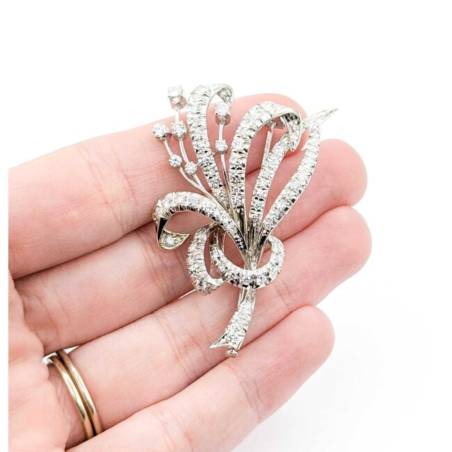 Brooch Floral 1.50ctw Round Diamonds 18kw 2x1.25" 11.94g 225010108