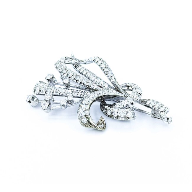 Brooch Floral 1.50ctw Round Diamonds 18kw 2x1.25" 11.94g 225010108
