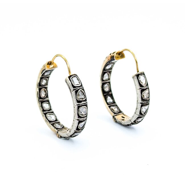 Earrings Hoops 4.0ctw Rose Cut Diamonds 14k/SS 33.5x5.5mm 223070053