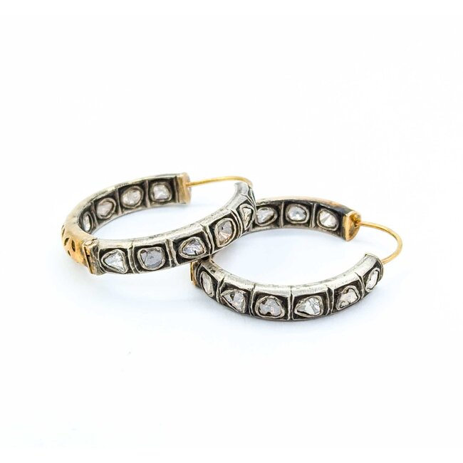 Earrings Hoops 4.0ctw Rose Cut Diamonds 14k/SS 33.5x5.5mm 223070053