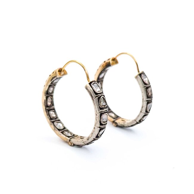 Earrings Hoops 4.0ctw Rose Cut Diamonds 14k/SS 33.5x5.5mm 223070053