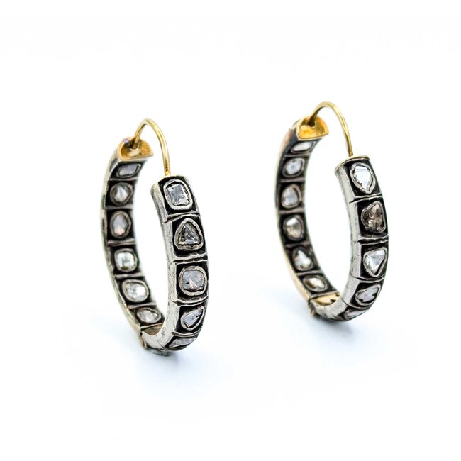 Earrings Hoops 4.0ctw Rose Cut Diamonds 14k/SS 33.5x5.5mm 223070053