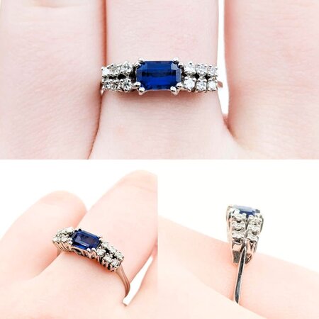 Ring .18ctw Round Diamonds .92ct Sapphire 18kw .6x.1" Sz7.5 2.86g 225010063