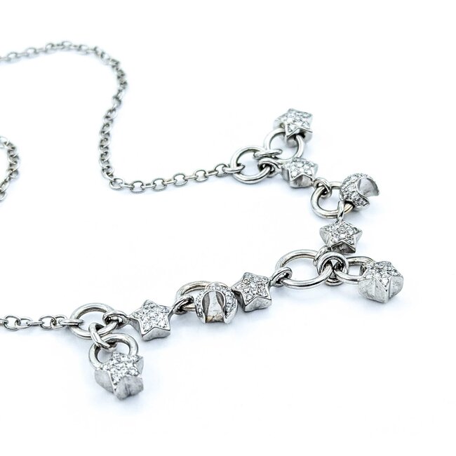 Necklace Celestial Charm Choker 1.00ctw Round Diamonds 18kw 15" 15.87g 225010093