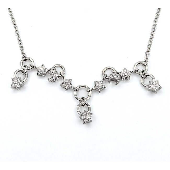Necklace Celestial Charm Choker 1.00ctw Round Diamonds 18kw 15" 15.87g 225010093