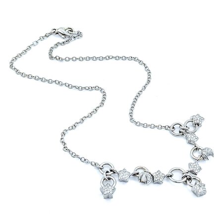 Necklace Celestial Charm Choker 1.00ctw Round Diamonds 18kw 15" 15.87g 225010093