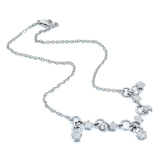 Necklace Celestial Charm Choker 1.00ctw Round Diamonds 18kw 15" 15.87g 225010093