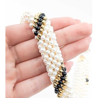 Necklace 4-5mm Pearl 4mm Onyx Beeds 14ky .65" Wide 17" 86.6g 225010080