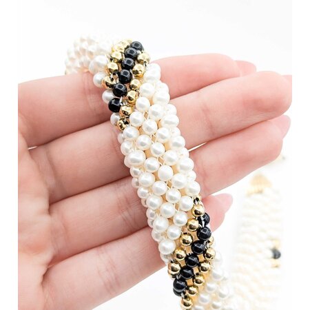 Necklace 4-5mm Pearl 4mm Onyx Beeds 14ky .65" Wide 17" 86.6g 225010080
