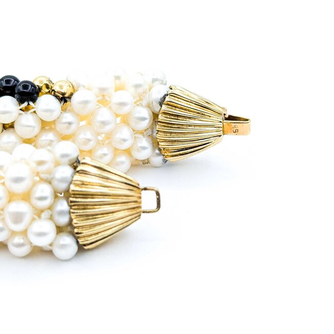 Necklace 4-5mm Pearl 4mm Onyx Beeds 14ky .65" Wide 17" 86.6g 225010080