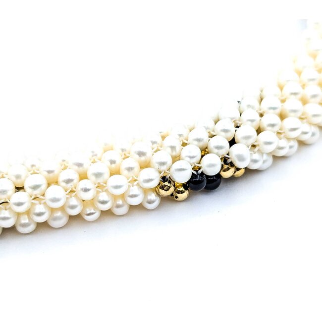 Necklace 4-5mm Pearl 4mm Onyx Beeds 14ky .65" Wide 17" 86.6g 225010080