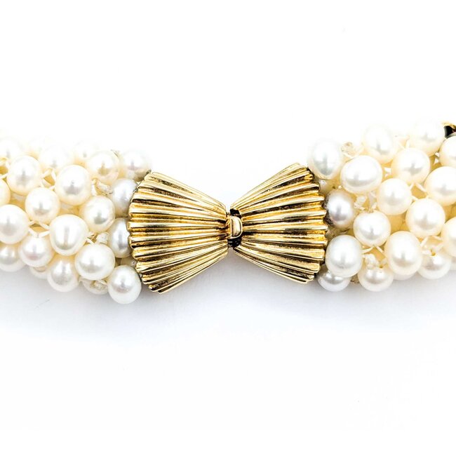 Necklace 4-5mm Pearl 4mm Onyx Beeds 14ky .65" Wide 17" 86.6g 225010080