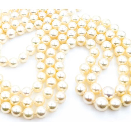 Necklace Opera Length 1.60ctw Round Old Mine Cut Diamonds 1.00ct Sugarloaf Cabochon GIA Unheated Sapphire 14ky 3.5-8mm Pearl Graduated 52" Length 130.14g 225010074