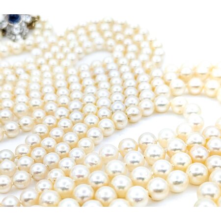 Necklace Opera Length 1.60ctw Round Old Mine Cut Diamonds 1.00ct Sugarloaf Cabochon GIA Unheated Sapphire 14ky 3.5-8mm Pearl Graduated 52" Length 130.14g 225010074