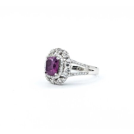 Ring .67ctw Round Diamonds 2.02ct GIA Purplish Pink Unheated Kashmir Sapphires Platinum Sz7 8.4g 225030005