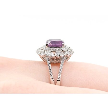 Ring .67ctw Round Diamonds 2.02ct GIA Purplish Pink Unheated Kashmir Sapphires Platinum Sz7 8.4g 225030005