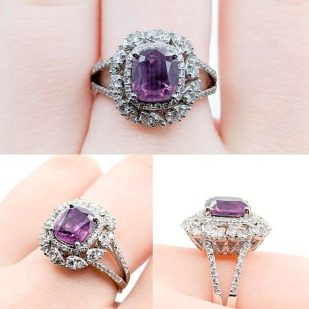 Ring .67ctw Round Diamonds 2.02ct GIA Purplish Pink Unheated Kashmir Sapphires Platinum Sz7 8.4g 225030005