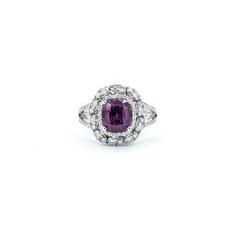 Ring .67ctw Round Diamonds 2.02ct GIA Purplish Pink Unheated Kashmir Sapphires Platinum Sz7 8.4g 225030005