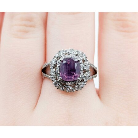 Ring .67ctw Round Diamonds 2.02ct GIA Purplish Pink Unheated Kashmir Sapphires Platinum Sz7 8.4g 225030005