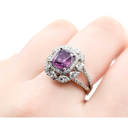 Ring .67ctw Round Diamonds 2.02ct GIA Purplish Pink Unheated Kashmir Sapphires Platinum Sz7 8.4g 225030005